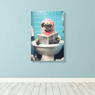 Tidningen Cute Hund Reading i Bathroom Canvastryck
