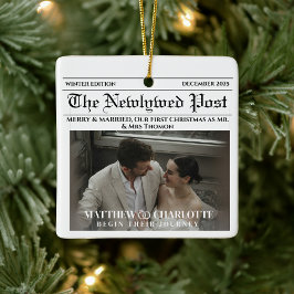 Tidningen Glad och Gift Holiday Accents Foto Julgransprydnad Keramik
