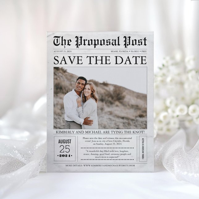 Tidnings Spar Datum Foto Postkort Vykort (Newspaper Save the Date Photo Postcard)