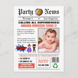 Tidnings Superhjältar Födelsedagsfest Foto Vykort