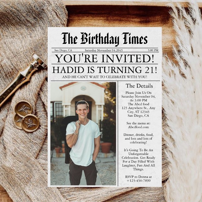 Tidnings Unik Rolig Foto 21-årsfirande Inbjudningar (Skapare uppladdad)