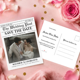 Tidningsakt Bröllop Save the Date-kort Meddelande Vykort