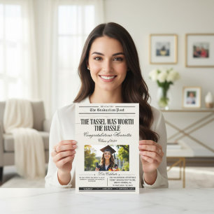 Tidningsaktig Examensannonsering Foto QR RSVP Inbjudningar
