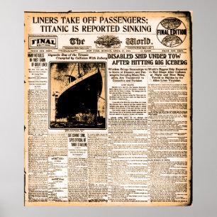 TidningsApril 15 Titanic anmält sjunka 1912 Poster