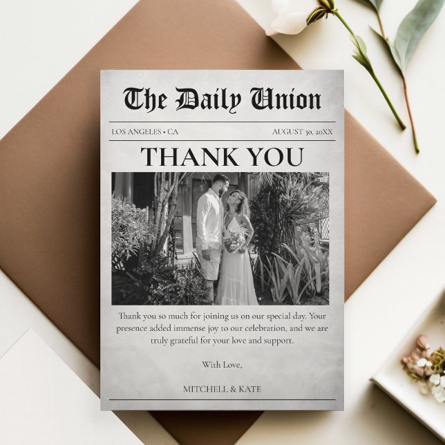 Tidningsartikel Bröllop Tack Kort (Newspaper Article Wedding Thank You Card
)