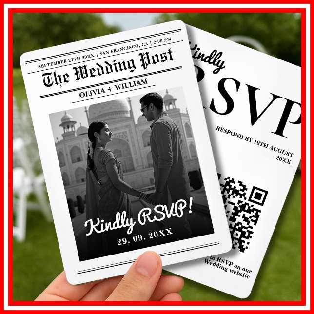 Tidningsbröllop Modern Elegant QR-kod Inbjudningar (Skapare uppladdad)