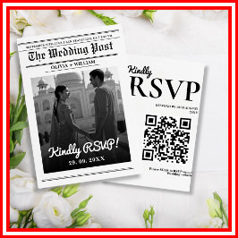 Tidningsbröllop Modern Elegant QR-kod OSA Kort