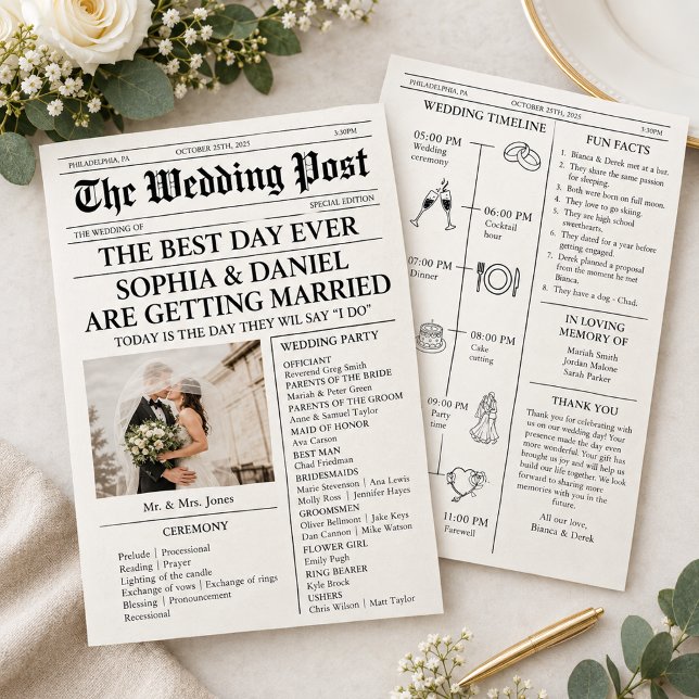Tidningsbröllopsprogram Tidslinje Fläkt Reklamblad (Skapare uppladdad)