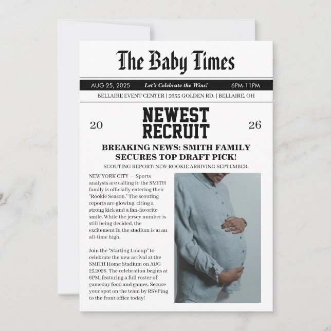 Tidningsfotboll Baby Shower Inbjudningar (Framsida)