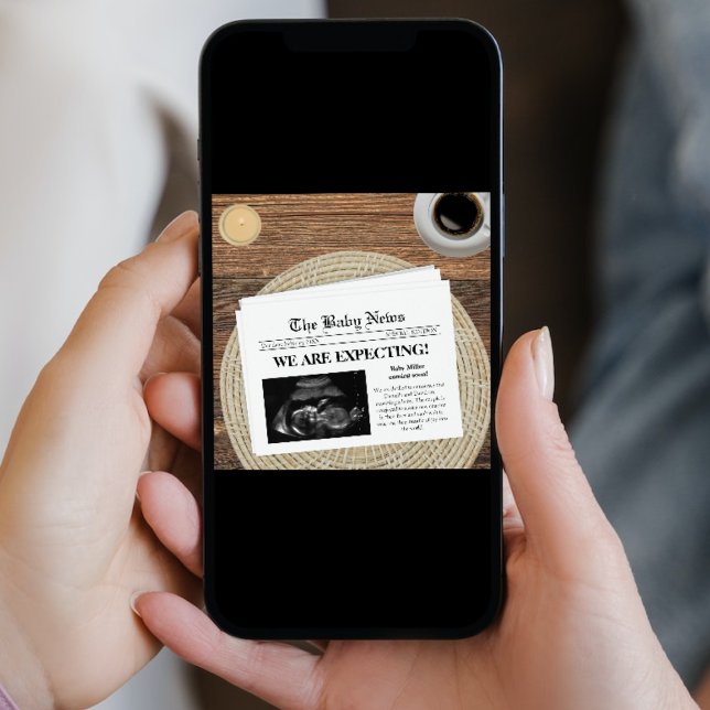 Tidningsfoto som vi förväntar oss Gravid Meddelande (we are expecting newspaper style photo pregnancy announcement card ultrasound sonogram)