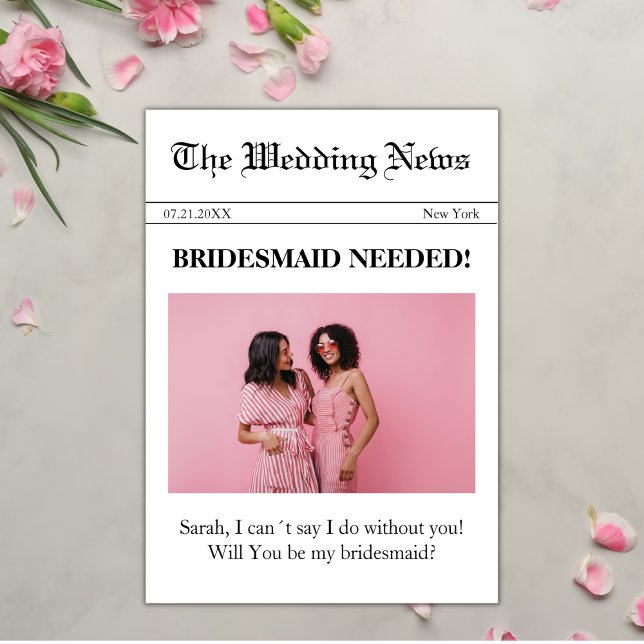 Tidningsfotot som ska vara mitt Frieri kort (bridesmaid proposal newspaper style will you be my bridesmaid card elegant)