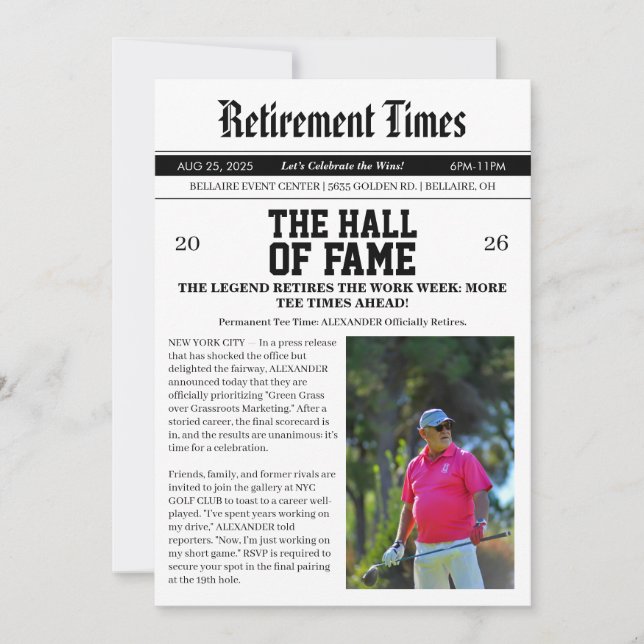 Tidningsgolf Pensionärsfest Inbjudningar (Framsida)