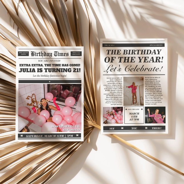Tidningsinbjudan 21:a födelsedag Inbjudan (Birthday Newspaper Invitation)
