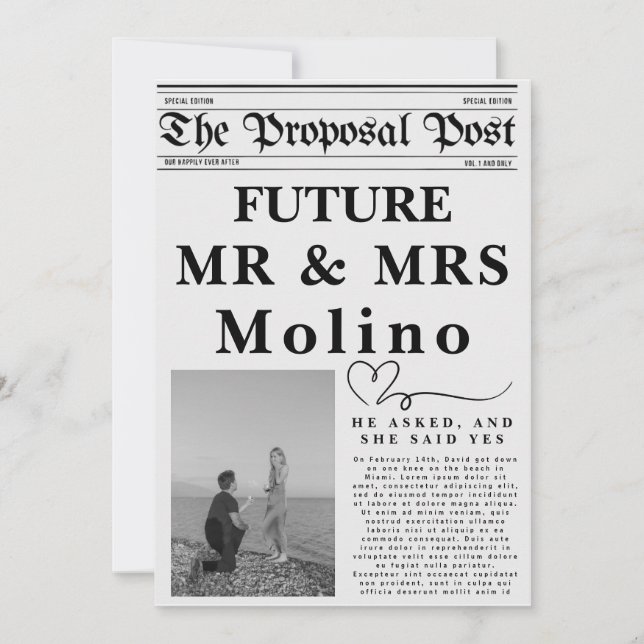 Tidningsinbjudan för förlovningsannonsering inbjudningar (Framsida)