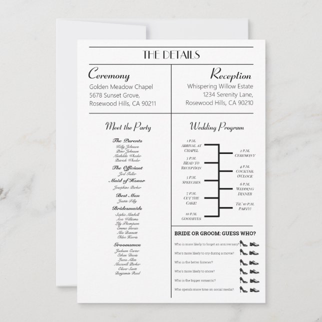 Tidningsinbjudan till bröllop med program (Baksida)