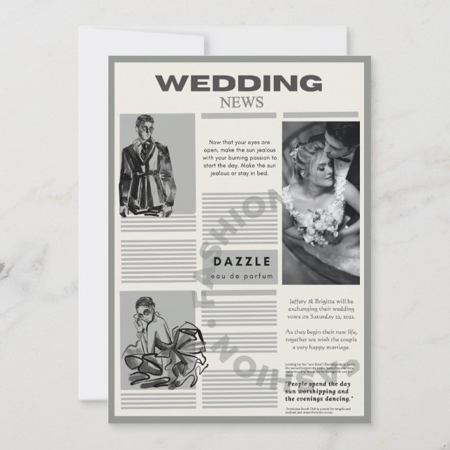 Tidningsinbjudan till vintage bröllop inbjudningar (Baksida)