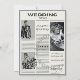 Tidningsinbjudan till vintage bröllop inbjudningar