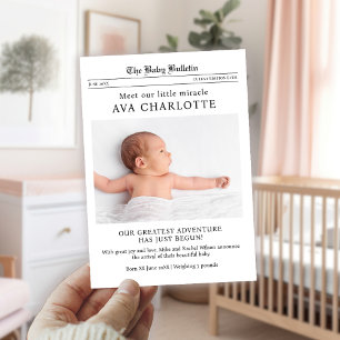 Tidningsmeddelande om Baby Vykort