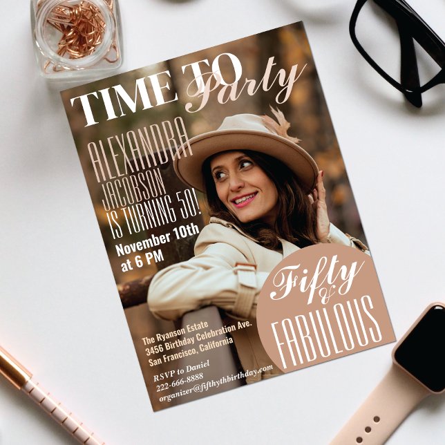 Tidningsomslag 50-årsfest inbjudan (Magazine cover themed 50th birthday invitation)