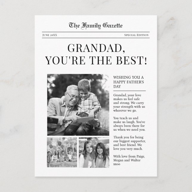 Tidningspappa Pappas dag hälsningskort Helg Vykort (Framsida)