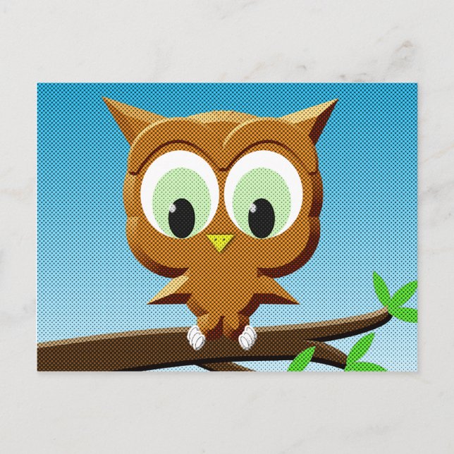 Tidningspapper Tecknad Uggla Vykort (Framsida)