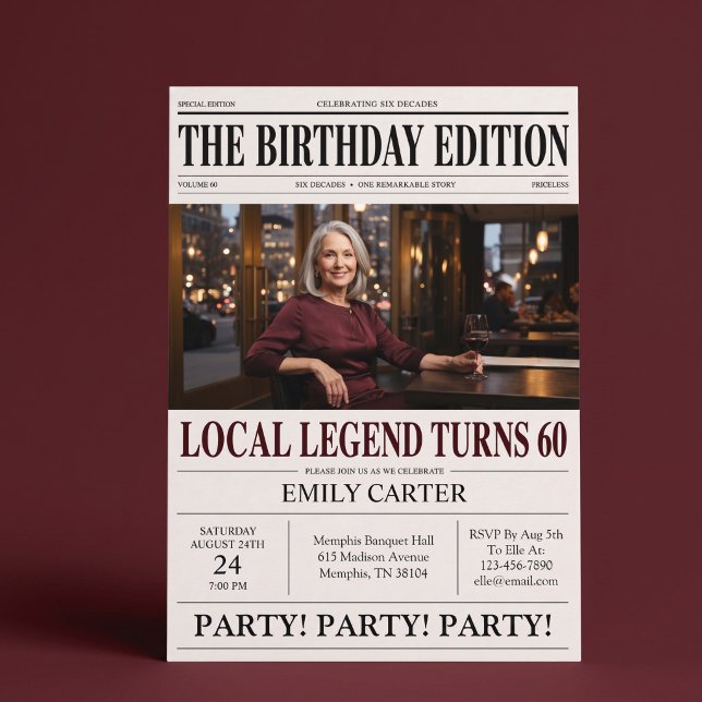 Tidningsrubrik Rolig 60-årsfest Inbjudningar (Skapare uppladdad)