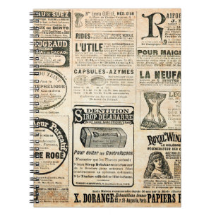 Tidningssida med annonsering - Vintage engrav Anteckningsbok