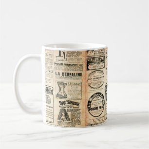 Tidningssida med annonsering - Vintage engrav Kaffemugg