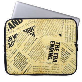 Tidningstext med gammalt papper laptop fodral