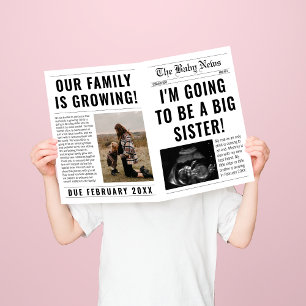 Tidningsunik storasyster graviditetsannonsering kort