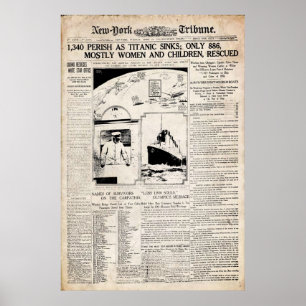 Tidningsutskrift av Titanic New York Tribune Poster