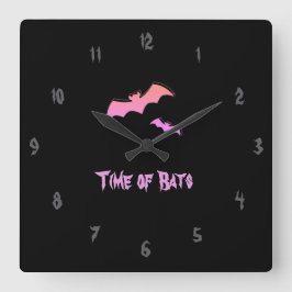 Tidpunkt för Fladdermöss - Rosa & Lila Abstrakt-ko Fyrkantig Klocka