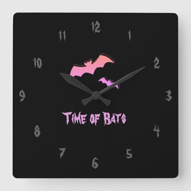 Tidpunkt för Fladdermöss - Rosa & Lila Abstrakt-ko Fyrkantig Klocka (Framsida)