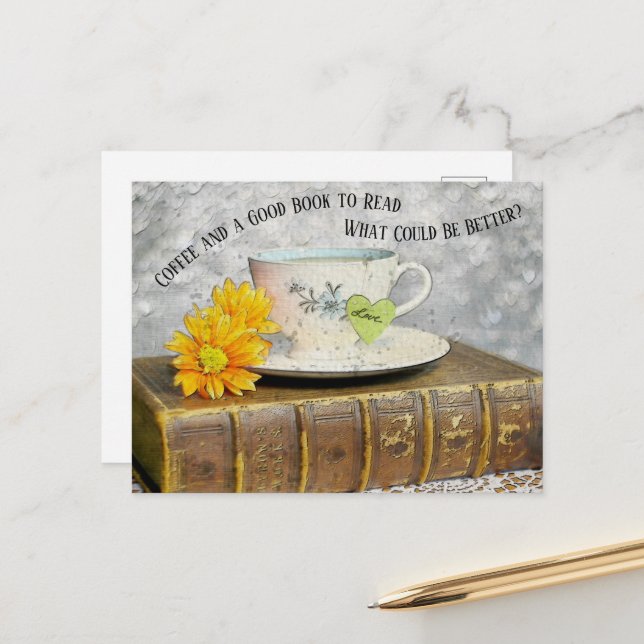 Tidpunkt för vaccinationskaffe och Bra Bok att läs Vykort (Fram/Back In Situ)