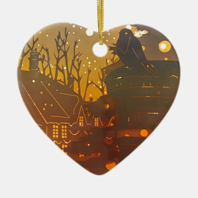 Tidscen för vinterby julgransprydnad keramik (Framsidan)