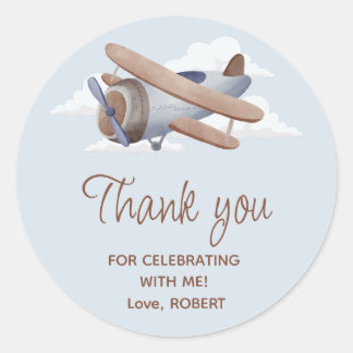 Tidsflykt Vintage resor Blue-flygplan Runt Klistermärke