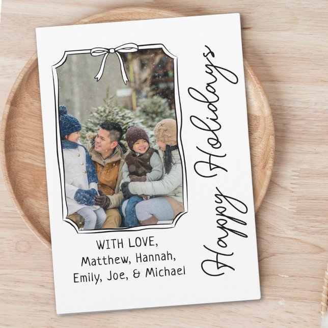 Tidsfri enkel, kortlivad, svart och vit foto med m julkort (Celebrate the season with this elegant holiday card—personalize with your family photo and names.)