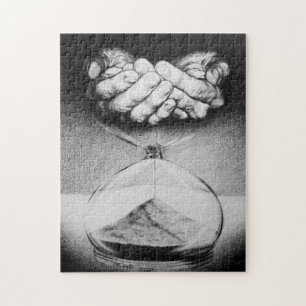 Tidshourglass händer Pencil teckning Surreal konst Pussel