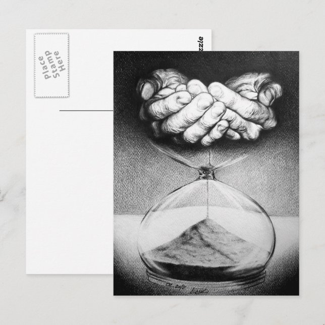Tidshourglass händer Pencil teckning Surreal konst Vykort (Fram/baksida)