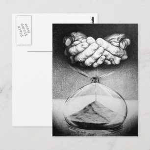 Tidshourglass händer Pencil teckning Surreal konst Vykort