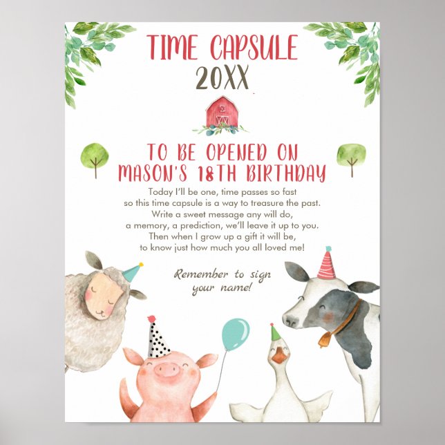 Tidskapkapsel Farm Birthday Boy Barnyard Guestbook Poster (Framsidan)