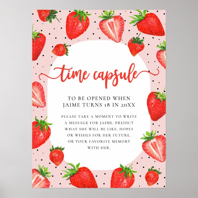 Tidskapsel | Rosa Strawberry Birthday Poster (Framsidan)
