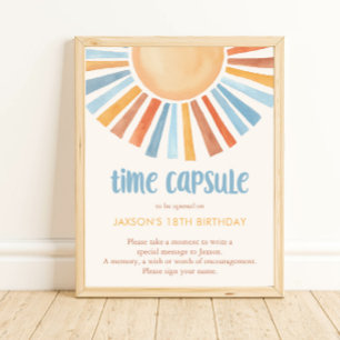 Tidskapskapsel Boho sunshine sol gult blue Poster