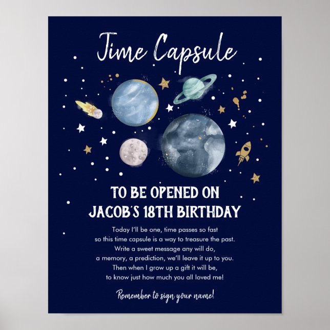 Tidskapskapsel Rymden Planets Boy Birthday Poster (Framsidan)