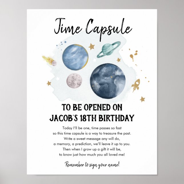 Tidskapskapsel Rymden Planets Boy Birthday Poster (Framsidan)