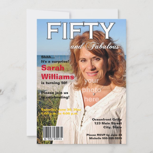 Tidskriften täcker den 50th födelsedagsfest inbjudningar (Framsida)
