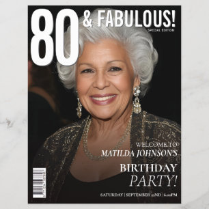 Tidskriftens framsida välkomstskylt för 80-årsfira reklamblad