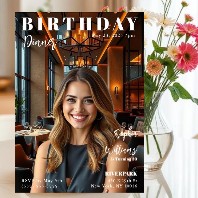 Tidskriftsskydd, födelsedag inbjudningar (Magazine Cover Birthday Dinner Invitation-Your own Photo)