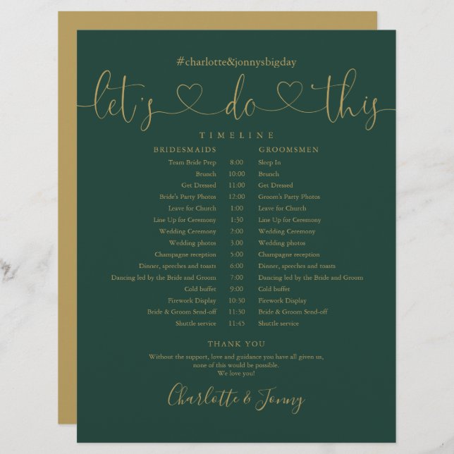 Tidslinje för Bröllop i för Emerald Guld-skript (Fram/baksida)