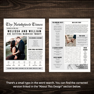 Tidslinje för Bröllopsprogrammet elegant Newspaper Reklamblad
